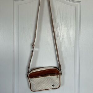 Women's Quilted Crossbody Bag in Cream and Brown